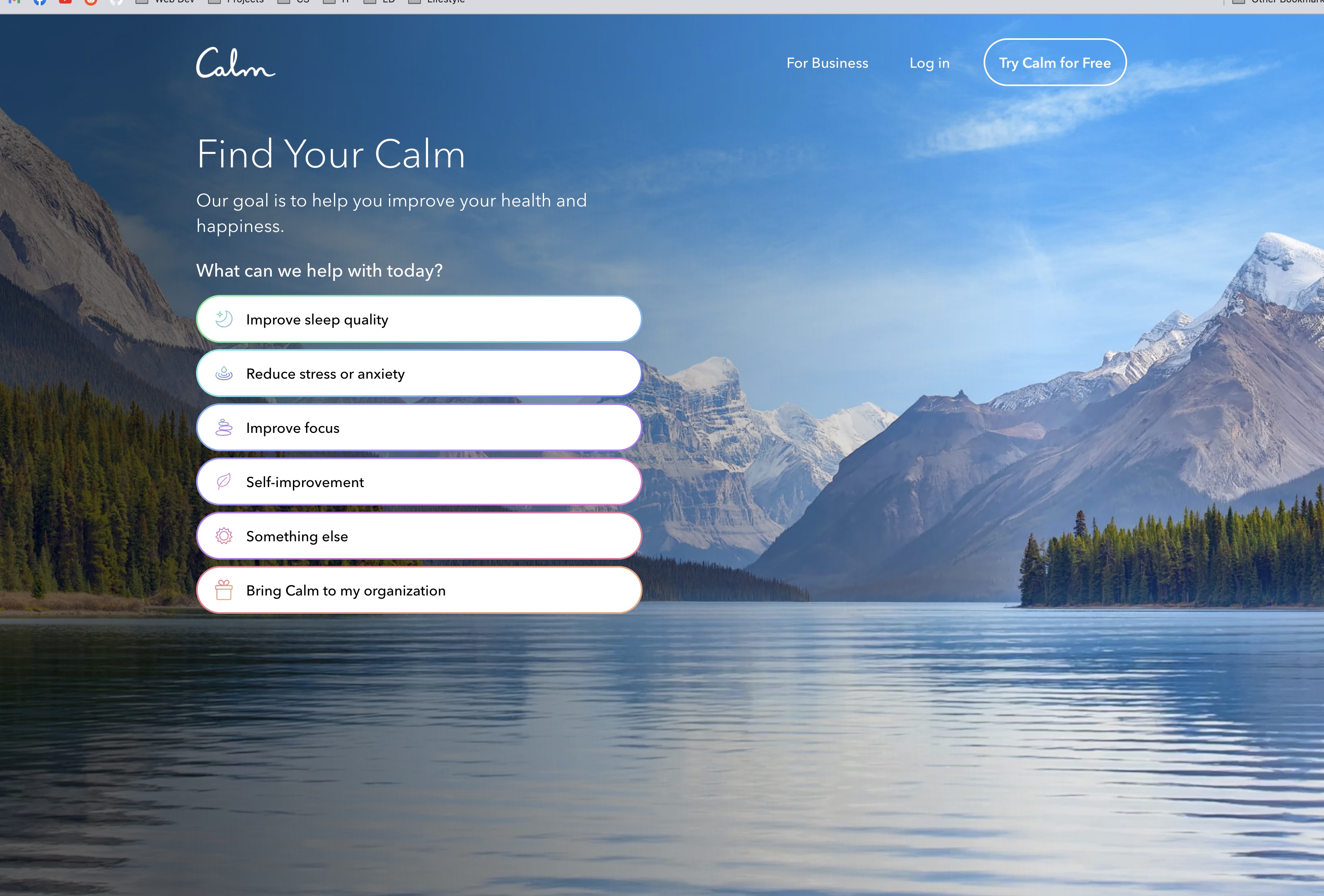 Screenshot of Calms website